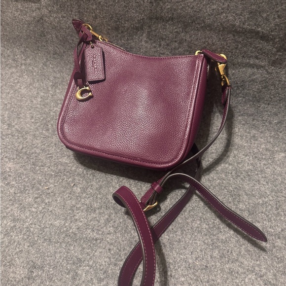 Coach Small Crossbody Bag – Plum Pebbled Leather with Gold Hardware - Picture 1 of 7